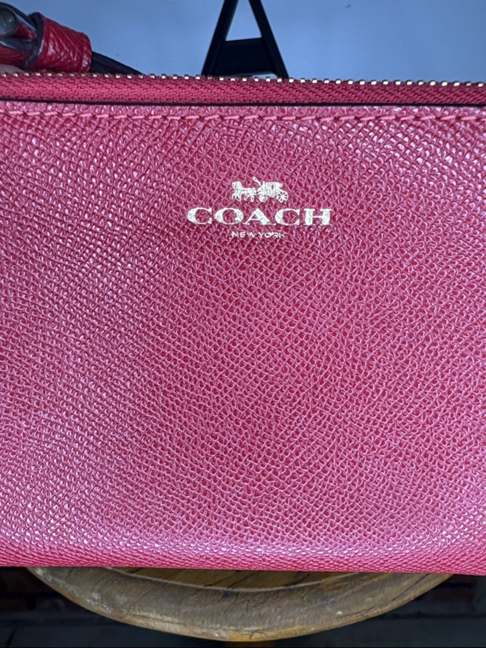 COACH Red Leather Wristlet with Gold Logo - Picture 4 of 5